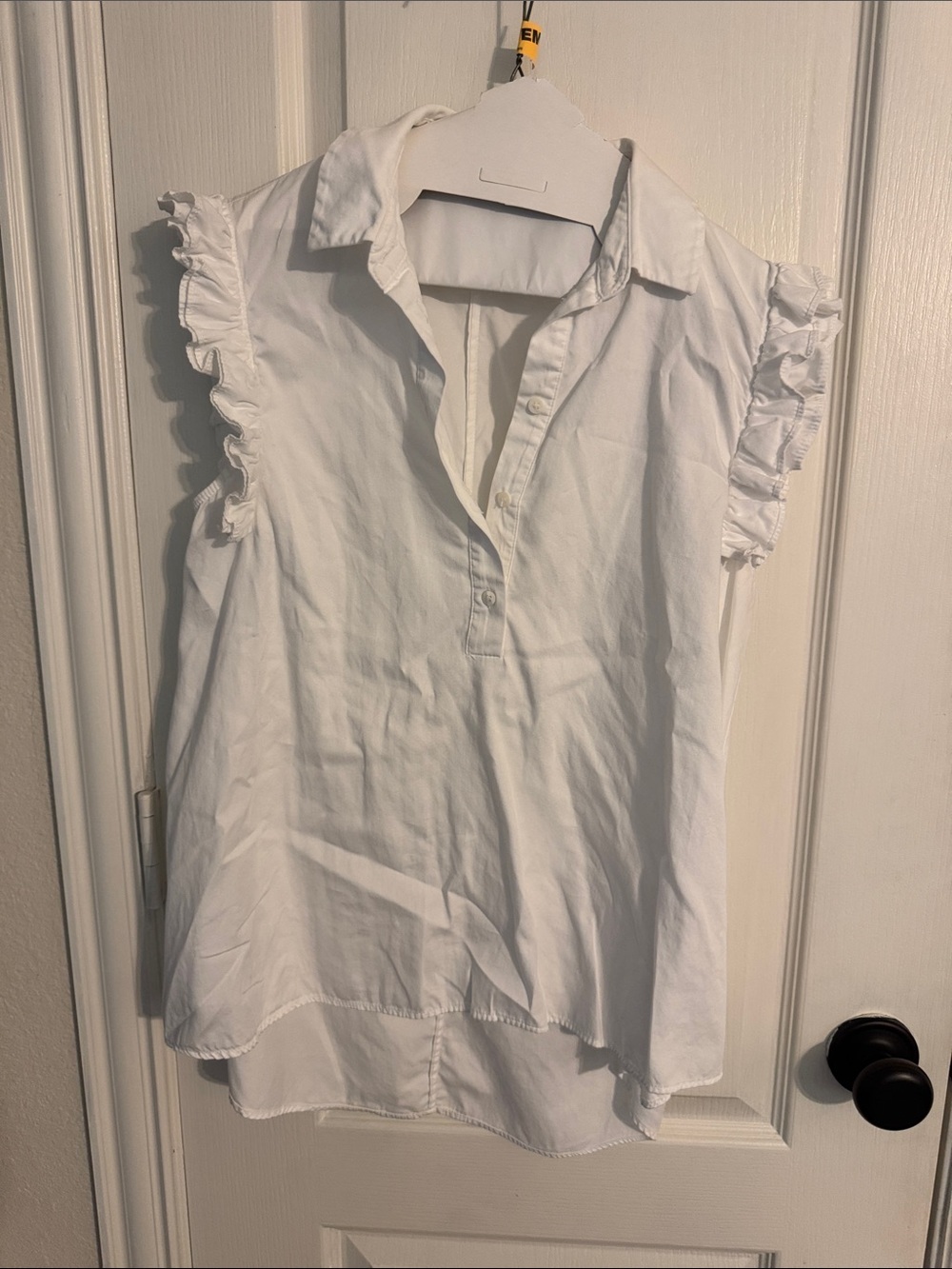 Zara White Ruffle Sleeve Collared Blouse